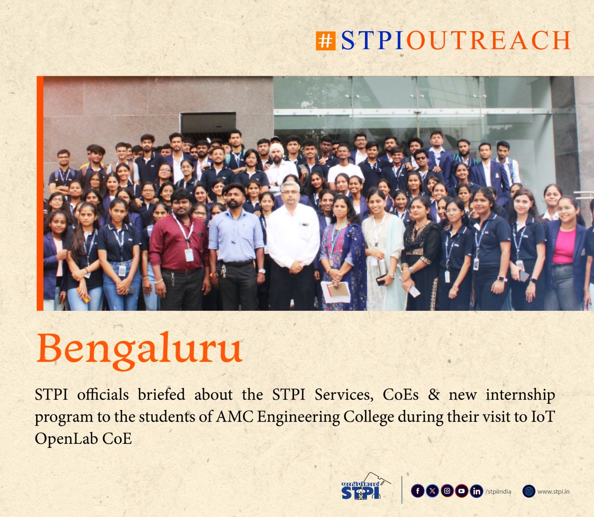 T:37- Students from AMC Engineering College were informed about the STPI services, CoEs & new internship program during their industrial visit to IoT OpenLab CoE. #STPIOutreach @STPI_IoTOpenLab @STPIBengaluru