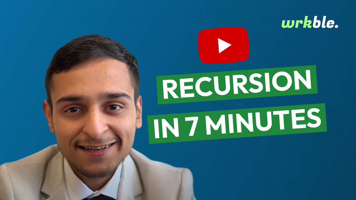 wrkble's tweet photo. Let's dive into the fascinating world of recursion in just 7 minutes! Join us as we unravel the magic of recursion algorithms together. It's a quick journey you won't want to miss! For full video visit Youtube -https://t.co/I5kKHLfhCO
#wrkble #coding #recursion #algorithm https://t.co/AjT6Va9oQZ
