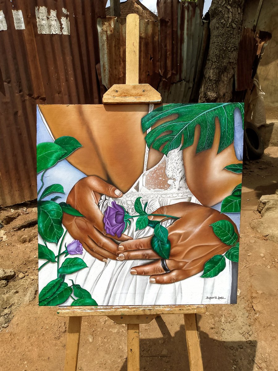 My new masterpiece finally done with it.. 🎨🤭 Title; Love Medium: oil paint on canvas Size: 25/25 Availability: ready for purchase. @MOSESLOVEBONIF1 @JaycPraiz @foreversammy1 @Mimi_Nation22 @KenneeduduOA @Desire_higher #twitterpost