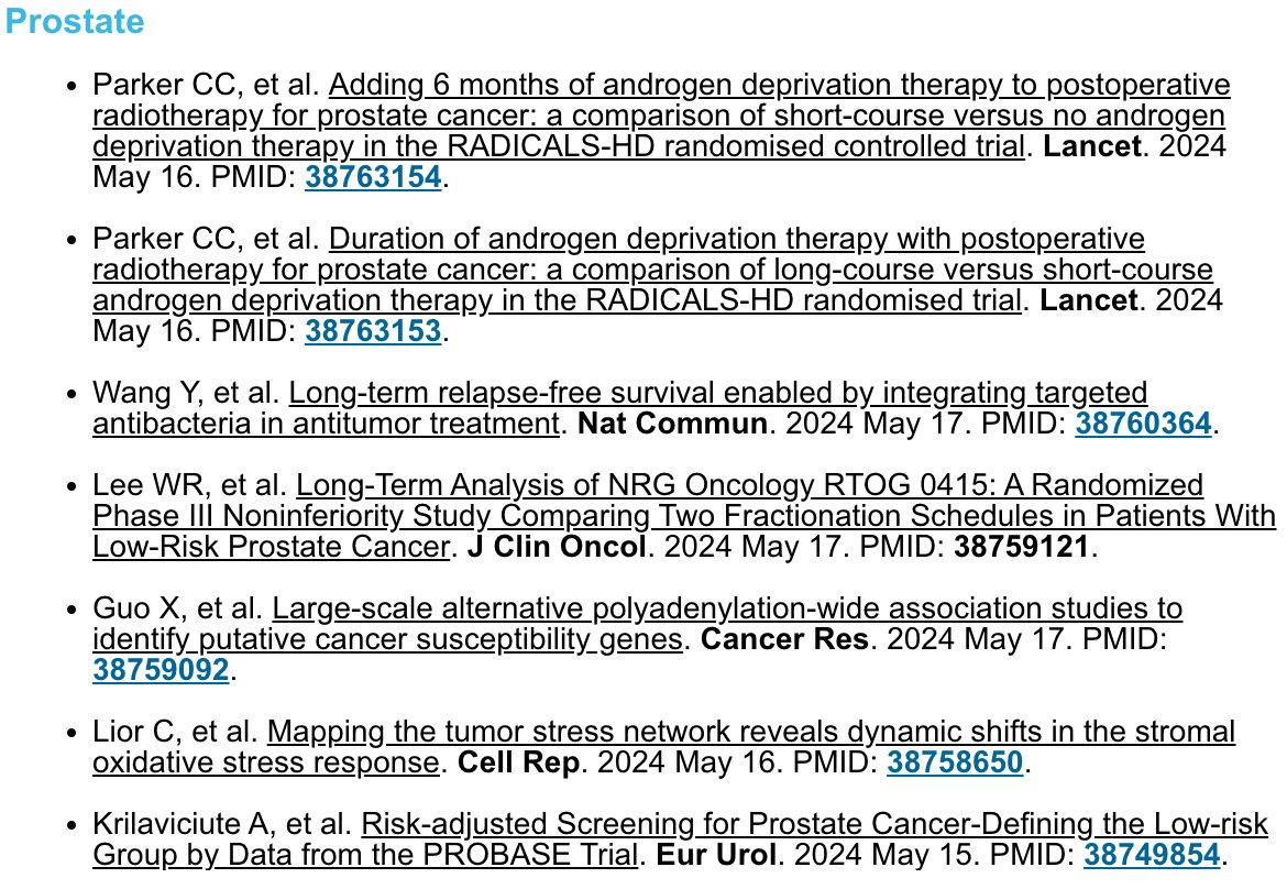 GU Research Digest for the week of May 11 - 17: a selection of publications about GU cancers in high-impact journals. Search the PMIDs on pubmed.ncbi.nlm.nih.gov to read!