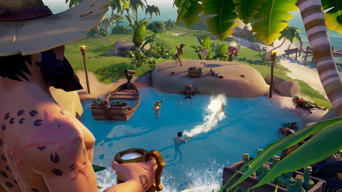 After a Long Day of Naval Warfare We Paint Crescent Isle Red 🍹🍻

Theme: Island Life
#SoTShot <a href="/SeaOfThieves/">Sea of Thieves</a> #SeaOfThieves
