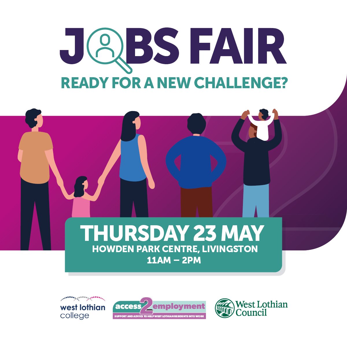 There’s only 2 days to go until the Jobs Fair! 🎉 Come along to meet employers from different industries and to find out about vacancies in the area. 📅 Thurs, 23rd of May ⏲️ 11am – 2pm (no prebooking required, please drop in at any time) 📍 Howden Park Centre, Livingston