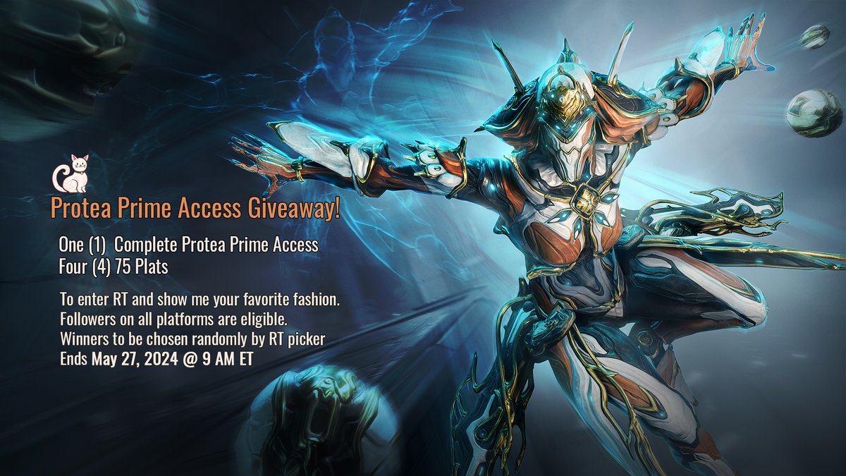 🪩Protea Prime Access Giveaway!🪩 Enter for a chance to win one Protea PA or one of four 75 plat prizes. Follow, RT, and show me your favorite fashion. Players on all platforms eligible! Ends May 27 at 9 AM ET. Good luck!🍀
