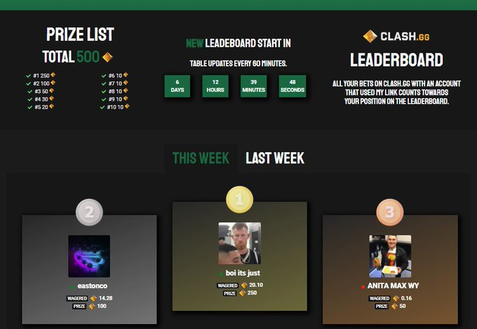 KingMetroN's tweet photo. 🔴500 Gems Weekly CLASH Leaderboard🔴

✅Wager on code METRON to enter
✅Hourly updates on my website (https://t.co/r35h5WHBUr)

20$ for a random retweet

🕒Ends sunday may 26th https://t.co/iB4oJjnruz