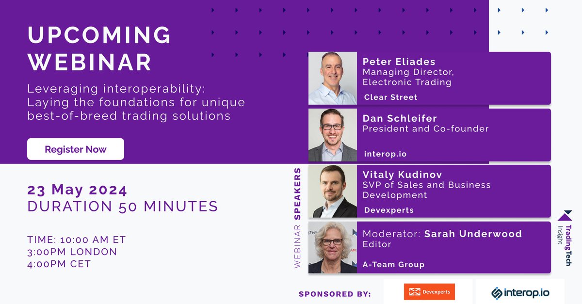 Register now for this webinar on 23 May- Leveraging Interoperability: Laying the foundations for unique best-of-breed trading solutions; with speakers from @ClearStreetNews @interopio & @devexperts a-teaminsight.com/webinars/lever… #interoperability #trading #workflows