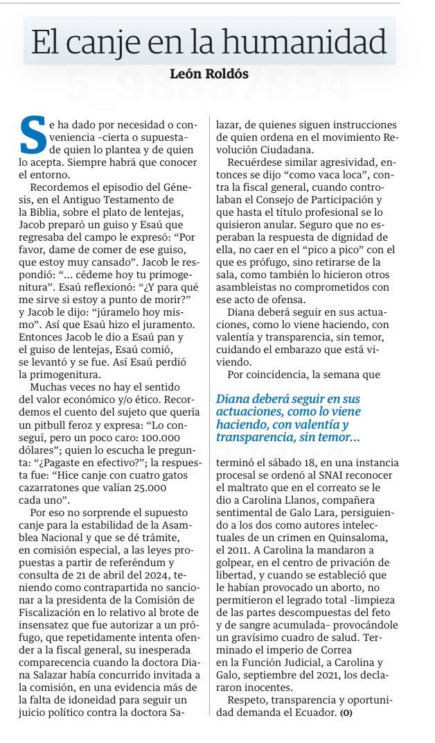 GaloLaraY's tweet photo. Atacar a las mujeres le produce placer al psicópata @MashiRafael y a su títere @LuisaGonzalezEc. León Roldos describe en este artículo como @DianaSalazarM2 y @CarolinaLlanosR han sido víctimas de la enfermiza conducta del prófugo cobarde. https://t.co/T0bn9bt9My