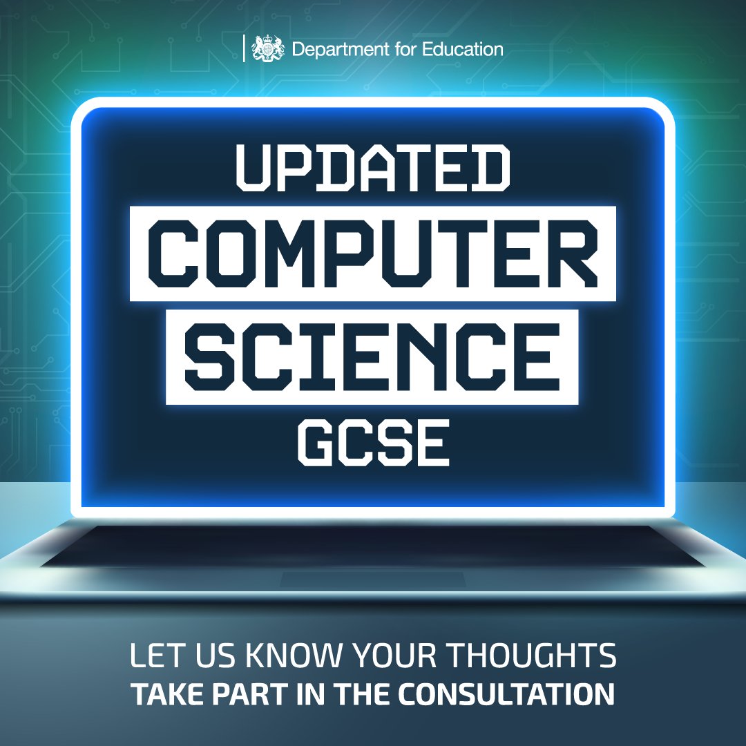 We’re looking for views on suggested updates to the computer science GCSE subject content, which was first published in 2015 🖥️👾 Take part in the consultation: ow.ly/cWRN50RMYTj