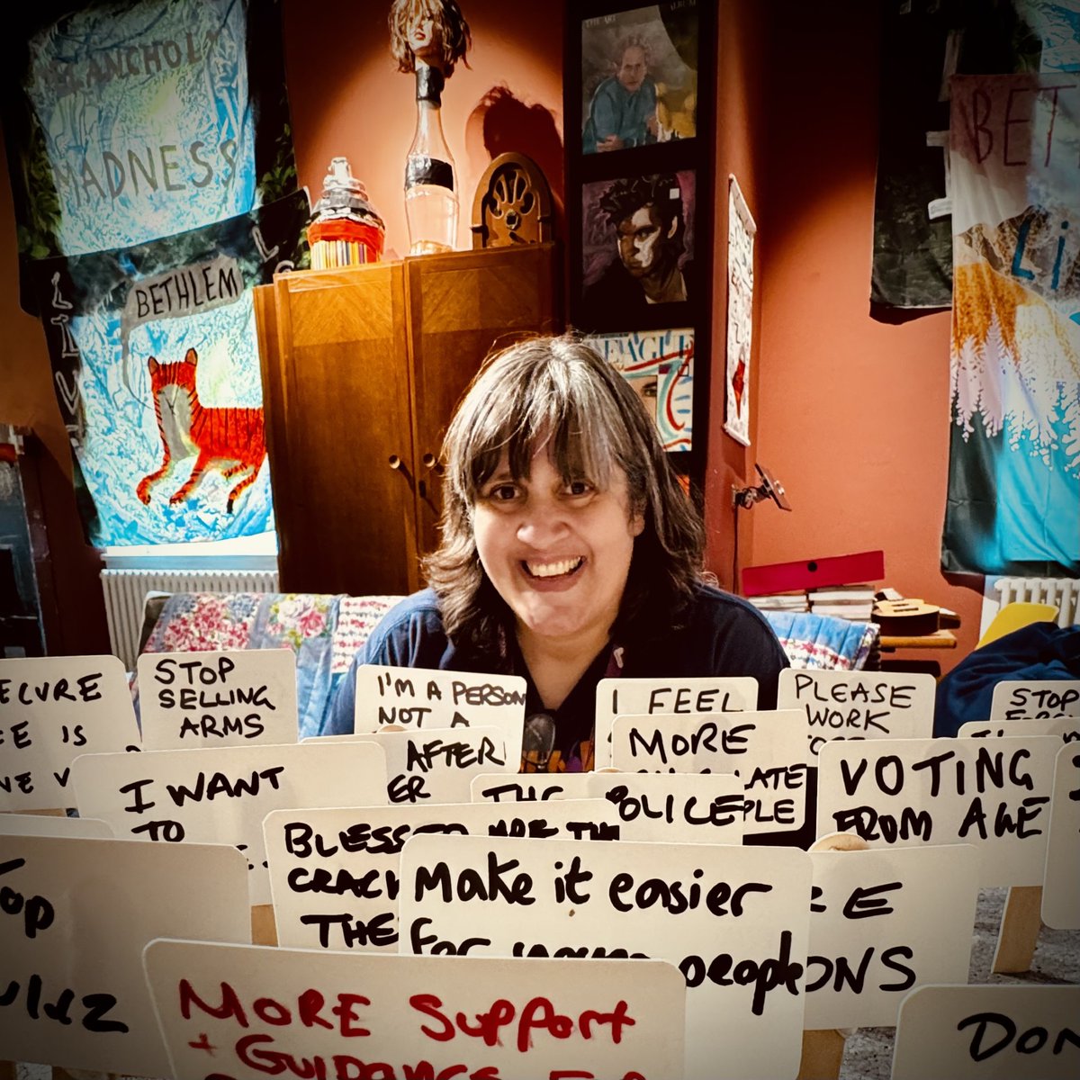 Dolly Sen and the World's Biggest Smallest Protest have arrived at the Gallery! #biscuits #votingrights #SLaM #BethlemRoyalHospital @maudsleycharity @maudsleynhs @lm_owen