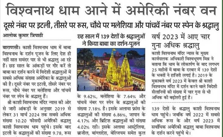 विश्वनाथ धाम आने में अमेरिकी नंबर एक,  दूसरे नंबर पर इटली, तीसरे नंबर पर रूस, चौथे नंबर पर मलेशिया और पांचवें नंबर पर स्पेन के श्रद्धालु.
<a href="/_InvestUP/">INVEST UP</a> <a href="/uptourismgov/">UP Tourism</a>
<a href="/UPGovt/">Government of UP</a> <a href="/MukeshMeshram/">Mukesh Meshram IAS</a> <a href="/jaiveersingh099/">Jaiveer Singh</a>
#InvestInUP #Tourism <a href="/DrKumarVishwas/">Dr Kumar Vishvas</a> 
<a href="/HCI_London/">India in the UK</a>