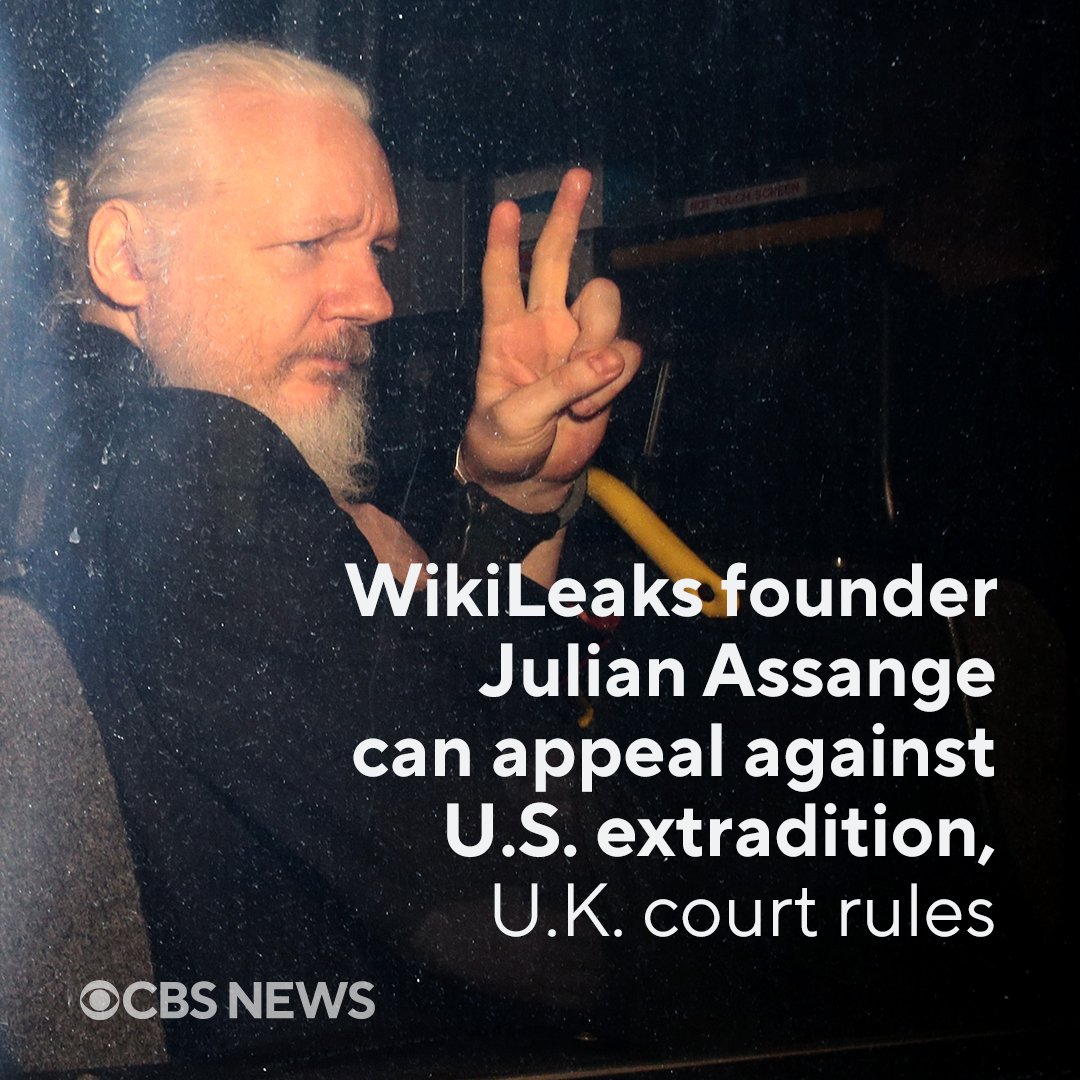 WikiLeaks founder Julian Assange can appeal against an order to be extradited to the U.S., a U.K. court ruled on Monday, after his lawyers argued that the U.S. provided “blatantly inadequate” assurances that he would have free press protections there. cbsn.ws/3wI83uG