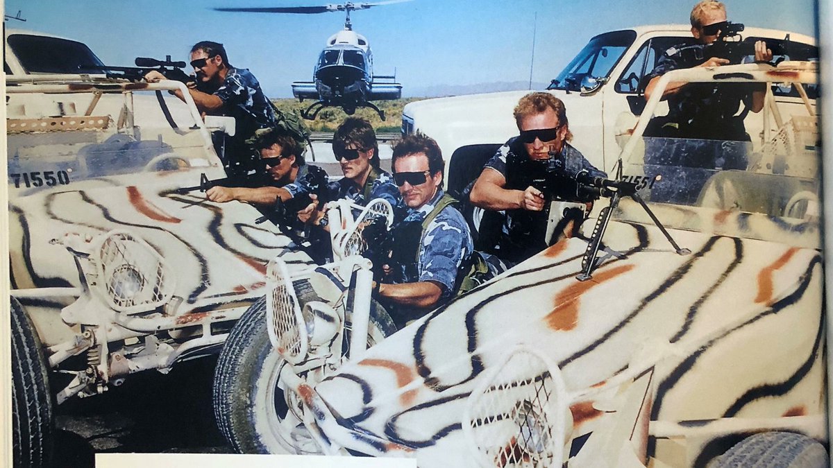 These are Protective Forces at Los Alamos National Laboratory in the 80s. Found on a contractor's website. How have I never seen this photo before? The dune buggies (Chenowth?), the pig, the blazer, the sunglasses, the blue camo, holy fuck.