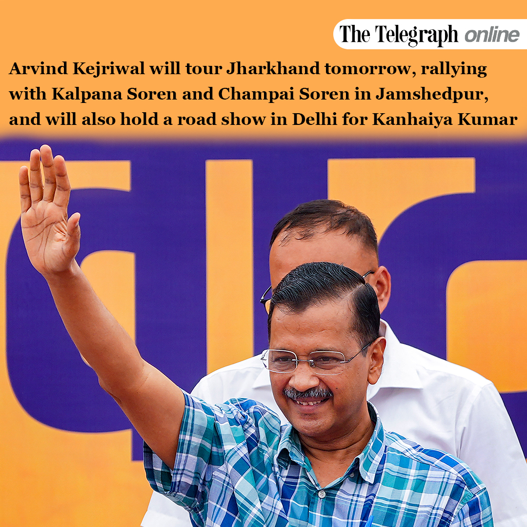 Delhi CM Arvind Kejriwal will tour Jharkhand tomorrow, rallying with Kalpana Soren and Champai Soren in Jamshedpur, and will also hold a road show in Delhi for Kanhaiya Kumar. #AAP