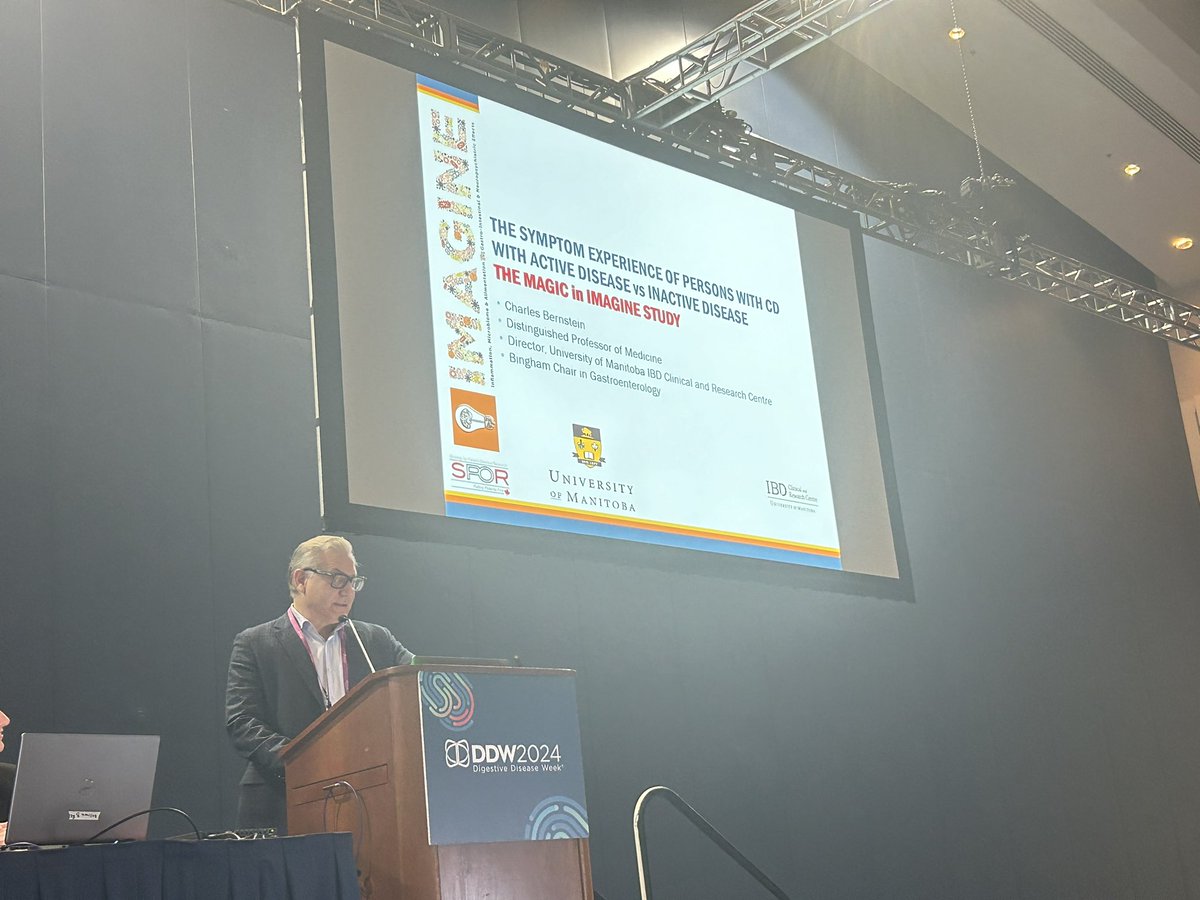 Paul Moayyedi (@paulmoayyedi) on Twitter photo Charles Bernstein giving a superb presentation on the MAGIC study from the <a href="/IMAGINE_SPOR/">IMAGINE SPOR Network</a> network at #DDW2024. Clear description of symptoms in inactive vs active Crohn’s. Symptoms similar in both groups but more severe in the active group. Charles Bernstein giving a superb presentation on the MAGIC study from the <a href="/IMAGINE_SPOR/">IMAGINE SPOR Network</a> network at #DDW2024. Clear description of symptoms in inactive vs active Crohn’s. Symptoms similar in both groups but more severe in the active group.