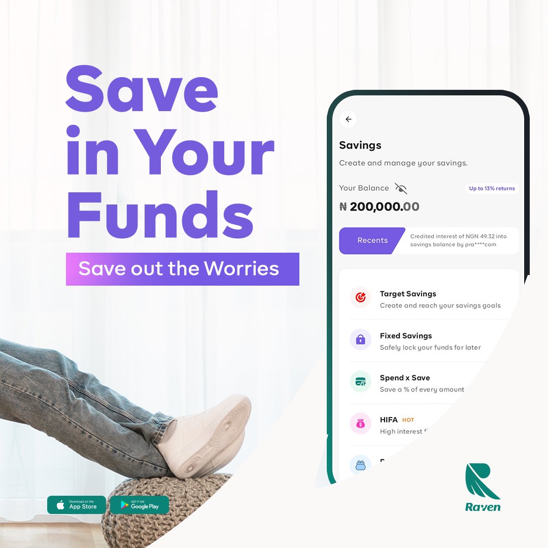 theravenpay's tweet photo. The Raven App is safe and secured for your savings 🔐 No worries! just peace of mind and huge interest rates 😁
Start Saving today! 💰
#savings #SavewithRaven #Savewithnoworries https://t.co/QCD3xeU6y2