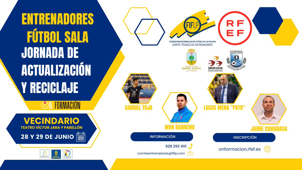 Federación de Fútbol de Las Palmas (@fflaspalmas) on Twitter photo 🧑🏫| Nuevas jornadas de actualización para entrenadores de Fútbol Sala en Vecindario
🗣️Samuel Tojo, <a href="/MonBarreiro2/">Mon Barreiro</a>, <a href="/patooo14/">José Lucas Mena</a> y <a href="/jcsosteopata/">JAIME CAMARASA SENTAMANS</a>
ℹ️⬇️ @santaluciagc | <a href="/DoctoralFS/">Doctoral Fútbol Sala</a> | <a href="/EntrenadorRFEF/">Comité de Entrenadores RFEF</a>
fiflp.com/comunicaci%C3%… 🧑🏫| Nuevas jornadas de actualización para entrenadores de Fútbol Sala en Vecindario
🗣️Samuel Tojo, <a href="/MonBarreiro2/">Mon Barreiro</a>, <a href="/patooo14/">José Lucas Mena</a> y <a href="/jcsosteopata/">JAIME CAMARASA SENTAMANS</a>
ℹ️⬇️ @santaluciagc | <a href="/DoctoralFS/">Doctoral Fútbol Sala</a> | <a href="/EntrenadorRFEF/">Comité de Entrenadores RFEF</a>
fiflp.com/comunicaci%C3%…