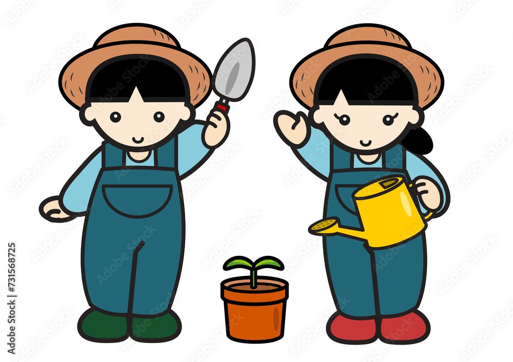 stock.adobe.com/fr/images/%E8%… 少々園芸しました。#kids #illustration ＃イラスト　#園芸　#Gardeninglife #ART祭 #kawaii