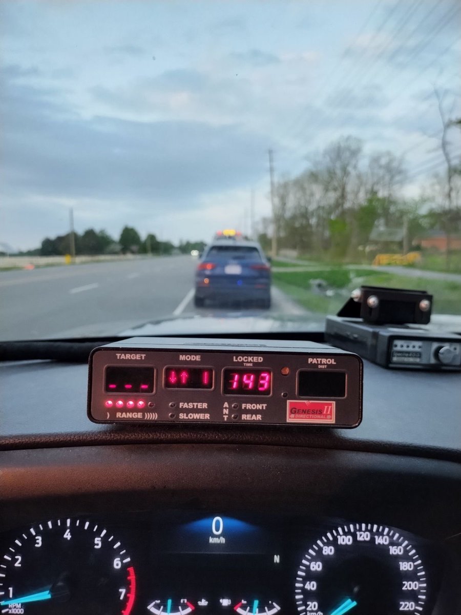 Stunt driving: last evening a 19 year old Class G2 driver was found traveling 143kmh in a 60kmh zone on Innisfil Beach Rd @townofinnisfil. Driver charged, licence suspended, vehicle impounded. #crsw2024