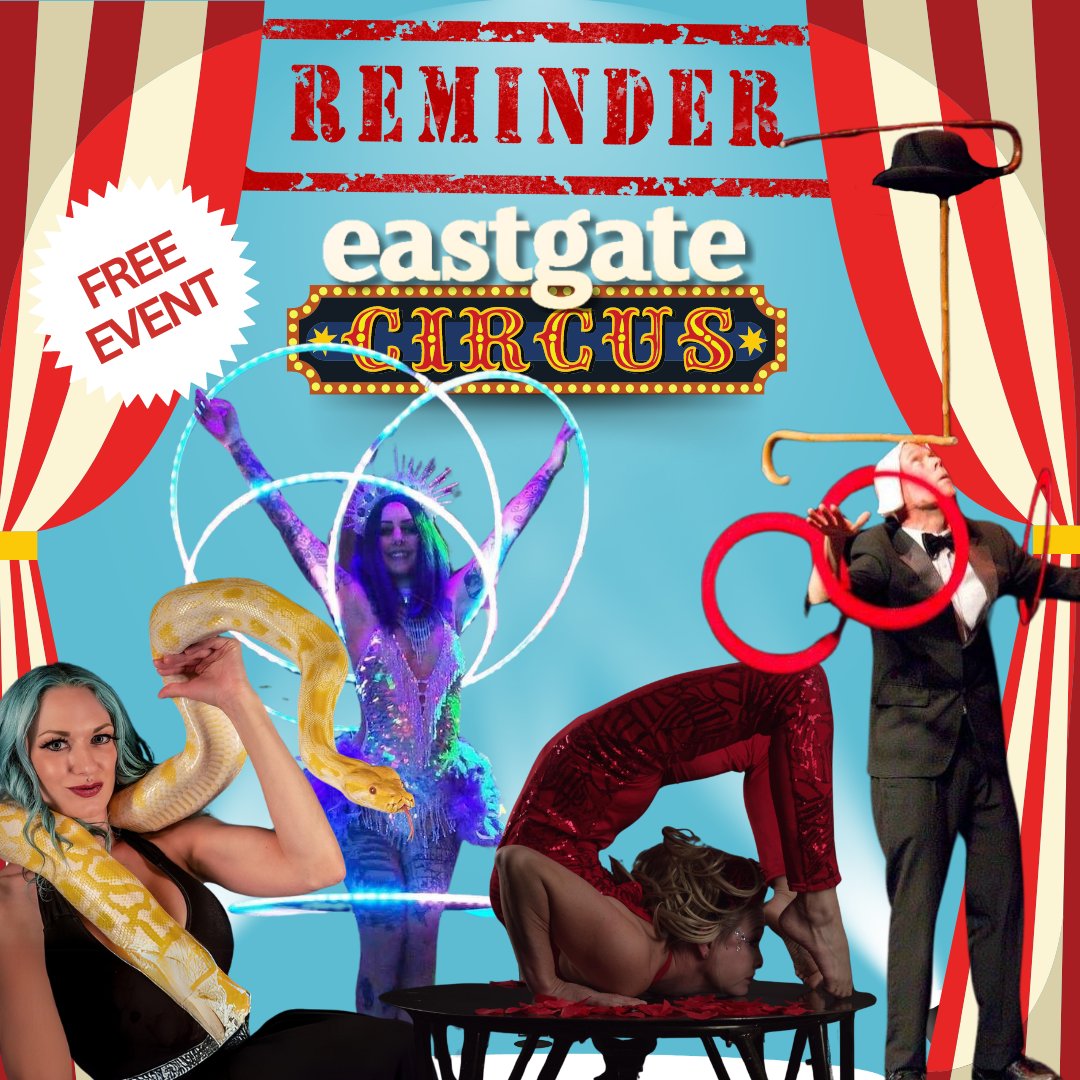 EastgateTweets's tweet photo. LAST REMINDER - DON'T MISS OUT! ❗❗
Eastgate's CIRCUS THEMED DAY this WEEKEND with FREE ENTRY! 🎪✨

THIS SATURDAY from 11AM to 2PM. 
Performances are at set times - check our website so you can plan accordingly! ✨ SEE YOU ALL THERE! 

#EastgateEvent #BasildonEvents 🎪 https://t.co/M65ZORz8Vg