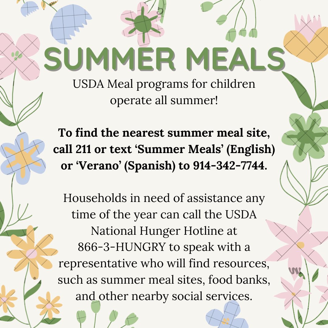 CCS does not provide meal service over the summer when school is not in session. Please use these resources if needed!