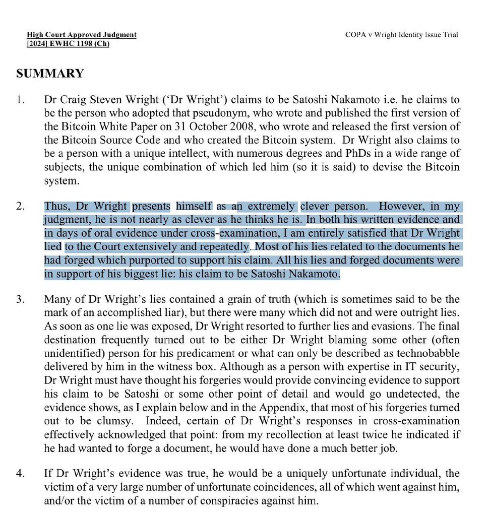 Judge has just published his ruling in the COPA vs Craig Wright lawsuit that Craig is not #SatoshiNakamoto.

Good for #Bitcoin !