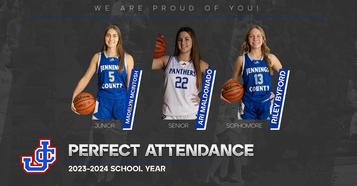 We are proud of these three Lady Panthers - Madelyn McIntosh, Ari Maldonado, and Riley Byford. All three are multi-sport athletes and have had PERFECT attendance for the entire school year! 

This is not easy and without question there have been days where they chose HARD!