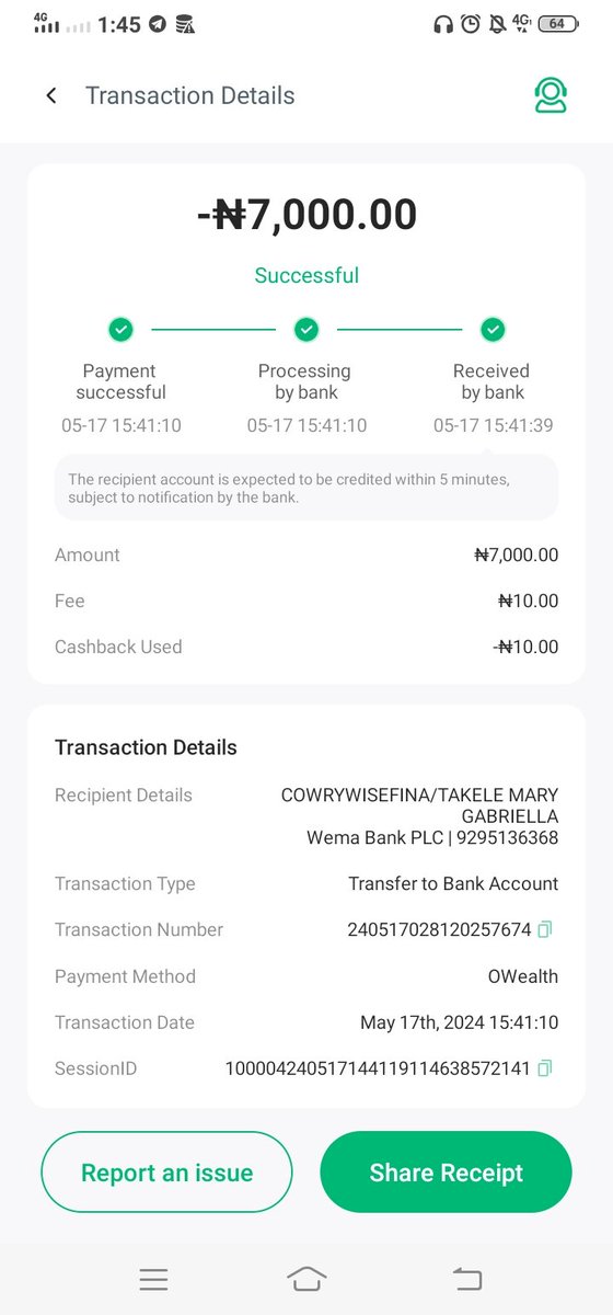GabbySSEA's tweet photo. @OPay_NG Good afternoon. I did a transaction on Friday and it showed successfully but I confirmed with the recipient account and they are yet to receive it. https://t.co/2BaPwjQpx1