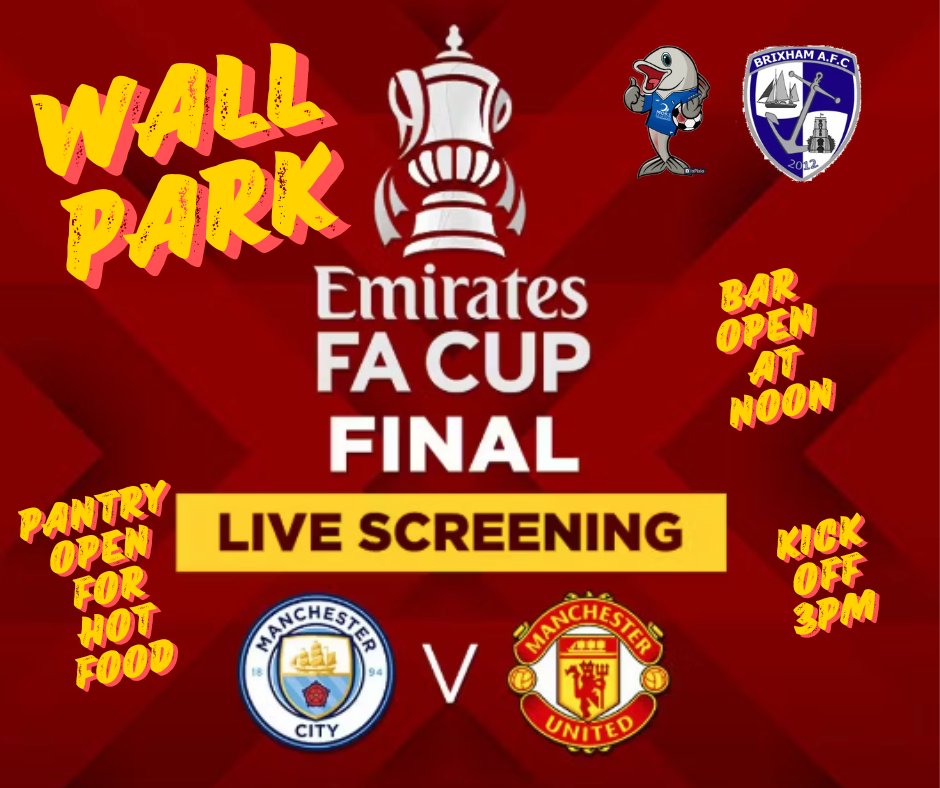 Come to Wall Park this Saturday (25th May) & watch the FA Cup Final on our big screens. 💙🤍💙🤍 'BLUE ARMY' 🐟🐟🐟