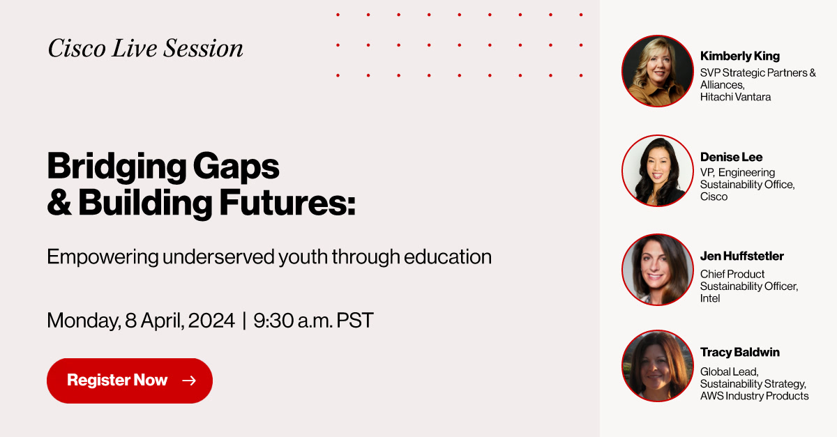 Coming up at #CiscoLive: Big names, for a big cause. Our own Kimberly King @kking_channel will join leaders from @Cisco, Intel, @awscloud and @Ford to discuss partnering for social good, and building a more equitable future for all. Session details here: htchivantara.is/44EL2Fs