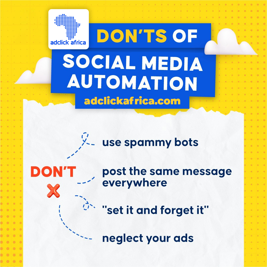AdClickAfrica's tweet photo. Social media automation and AI can work wonders 🤖 But beware of these common pitfalls. ⚠️

👉 https://t.co/vHZ6uP88tN 👈

#SocialMediaAutomation #SocialMediaMarketing #AItools #DigitalMarketing https://t.co/YMv8UfOWSd
