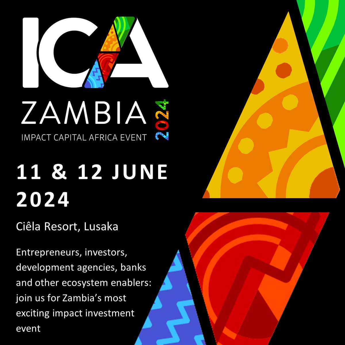 I’m pleased to share that @impactcapafrica's ICA Zambia Event is coming up from 11-12th June at Ciela Resort in Lusaka, and I’m happy to be speaking there! Join in for insightful round table discussions, dynamic SME showcases, and engaging networking breakouts. Explore various