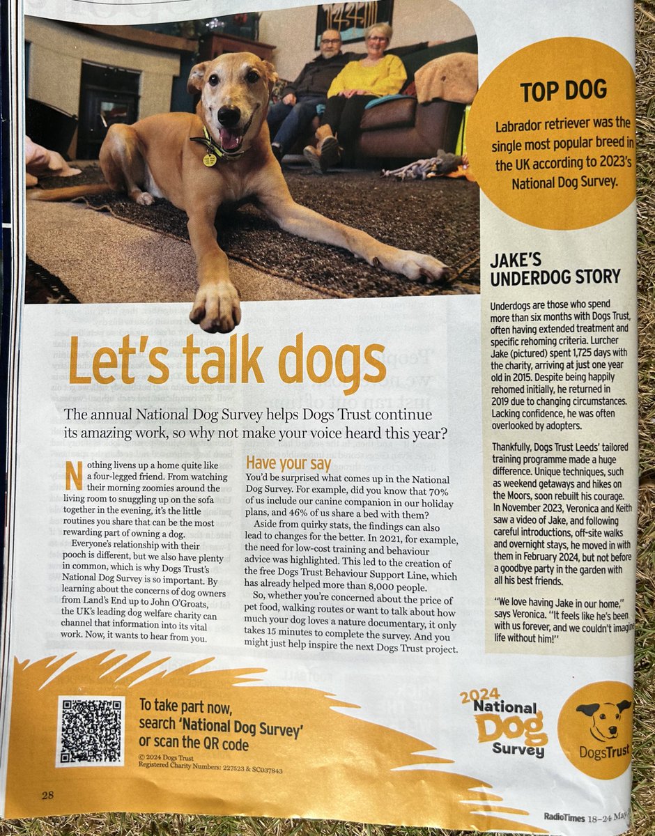 Everyone loves talking about their dog, right? Complete the National Dog Survey and tell @DogsTrust about yours - it’ll help us make changes for the better for UK dog owners 👍 Details in this week’s @RadioTimes ⬇️ or at dogstrust.org.uk/about-us/what-… Please RT 🐕
