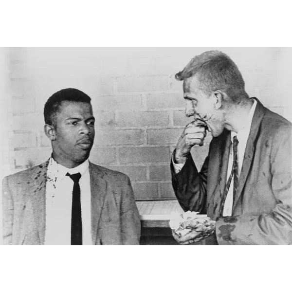 #OnThisDay in 1961, a white mob of more than 300, including Klansmen, attacked Freedom Riders at the Greyhound Bus Station in Montgomery, Alabama. Future Congressman John Lewis was among them. “An angry mob came out of nowhere, hundreds of people, with bricks and balls,