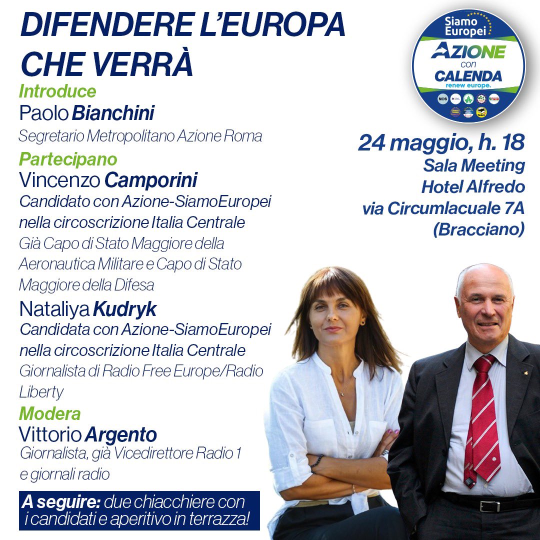 Il 24 a Bracciano con @KudrykNata, Paolo Bianchini e Vittorio Argento per parlare dell’Europa che verrà!