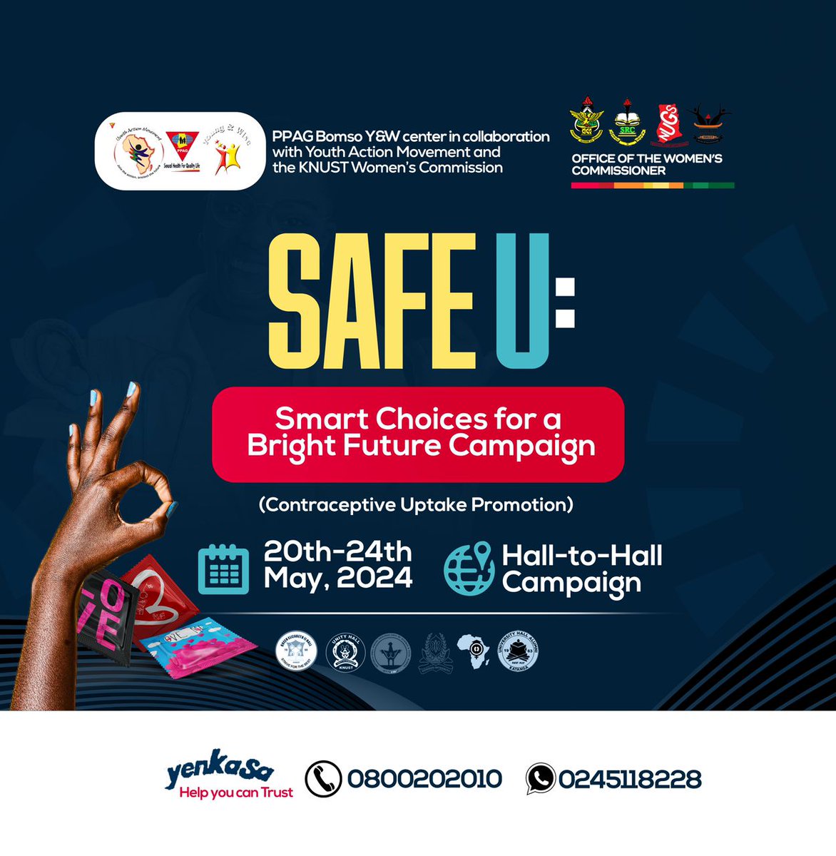 Empower your future with smart choices! Join our Safe You: Smart Choices for a Bright Future campaign on @KNUST campus to gain more insights in making informed contraceptive decisions. #ReproductiveHealth #SmartChoices

<a href="/YAMghana/">YouthActionMovement</a> - Join the Action, Protect the Future ‼️
