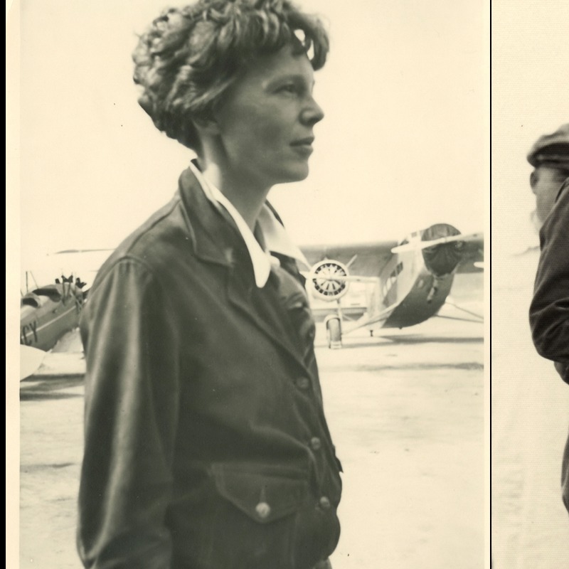 LifeAtPurdue's tweet photo. On this day in 1932, Amelia Earhart began the trip that would make her the first woman to fly nonstop and solo across the Atlantic. 🌎

@PurdueArchives has what she wore for the flight, including her slacks, flight suit, helmet and @Abercrombie jacket.