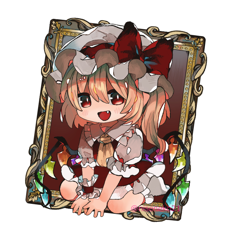 flandre scarlet 1girl solo looking at viewer blush smile open mouth simple background  illustration images