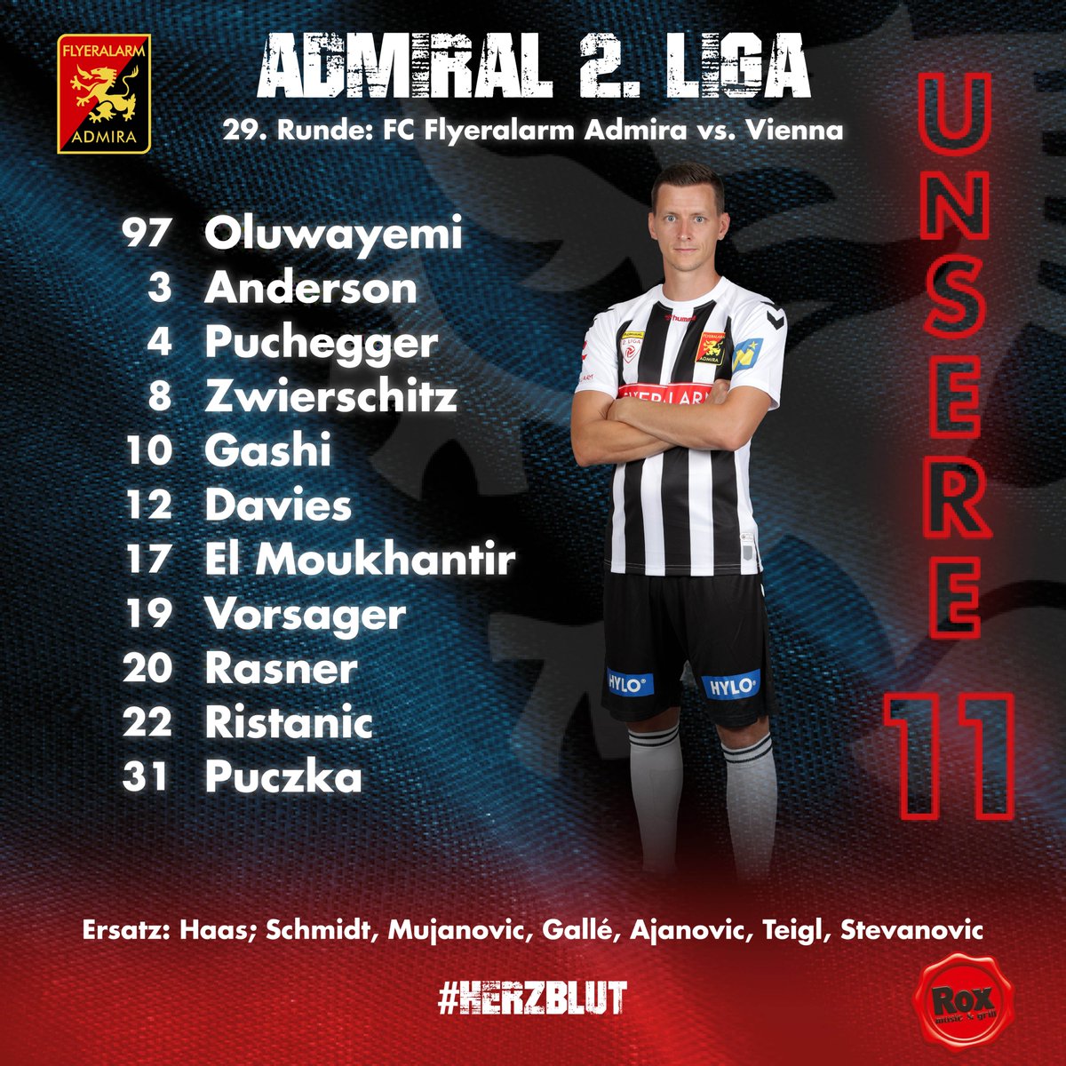 FCAdmiraWacker's tweet photo. Unsere Startelf im letzten Heimspiel der Saison gegen die Vienna! 1⃣1⃣🙌 #ligazwa #admira #admvie #admiralligazwa #herzblut https://t.co/QRhNAHefkn