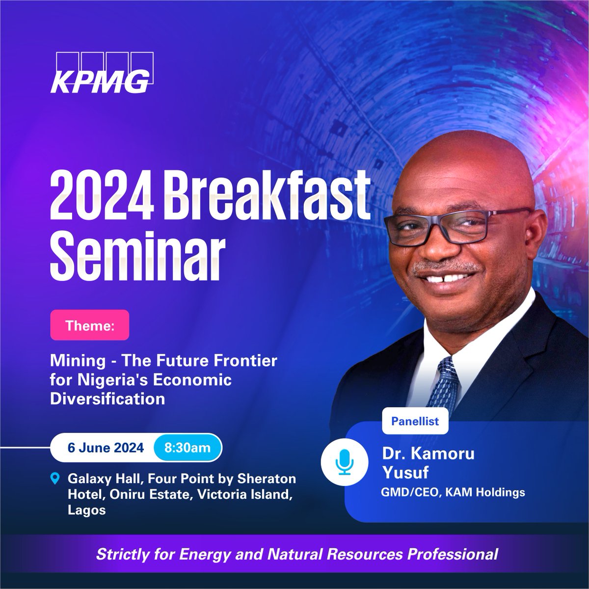 Hundreds of professionals in the Energy and Natural Resources sector will gather at the upcoming KPMG Breakfast Seminar on June 6, 2024, at 8:30 a.m., to gain valuable insights from Dr. Kamorudeen Yusuf, MD/CEO of KAM Holding Ltd. Register: lnkd.in/d_T8rhrz #KPMG #Energy