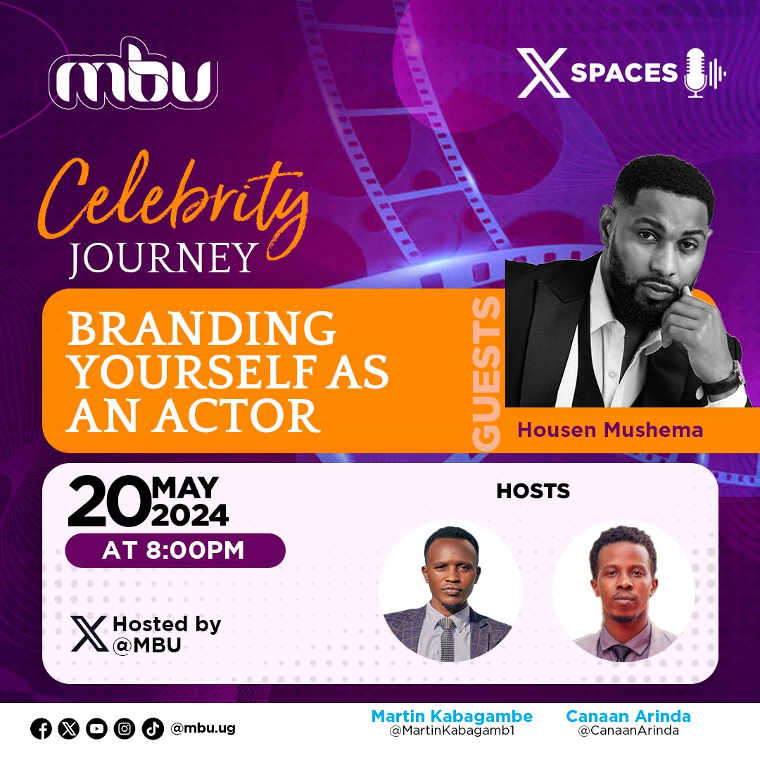 Tonight at 8pm, join us as we host @HousenMushema to talk about “Branding Yourself as an Actor” #MbuSpaces
