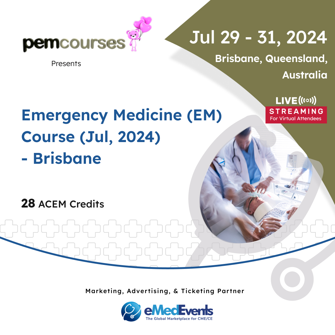 This engaging 3-day event, hosted by PEM Courses at the W Hotel Brisbane, delves into the clinical reasoning and evidence-based management of common adult emergency conditions. Register now- bit.ly/3vRYGrV #PEM #Brisbane #globalCME #hybridevent #meded #eMedEvents
