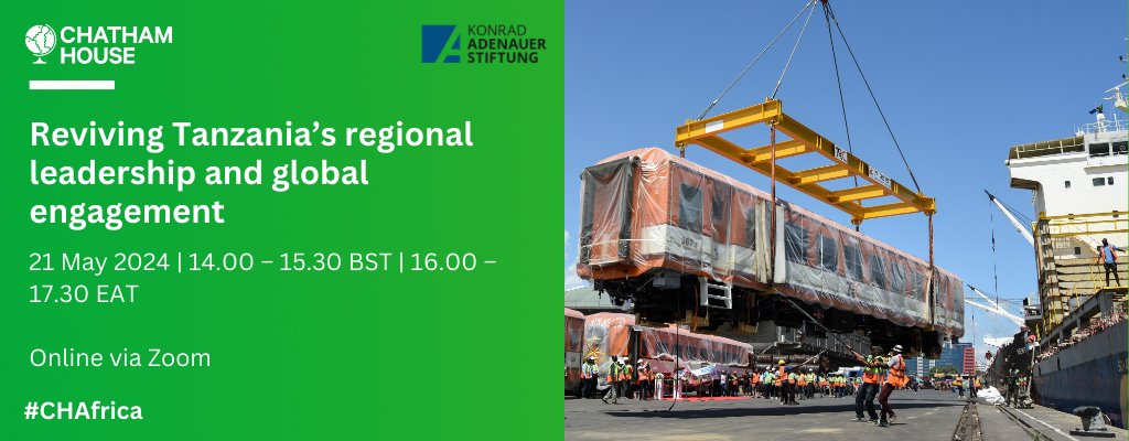 Chatham House Africa (@africaprog) on Twitter photo 🇹🇿WEBINAR TOMORROW | 'Reviving #Tanzania's regional leadership and global engagement' ft. <a href="/Till_Feltes/">Tilmann Feltes</a>, <a href="/FergusKell/">Fergus Kell</a>, Amb Liberata Mulamula, Amb John Ulanga, Dr Victoria Melkisedeck Lihiru & <a href="/MasaboAlly/">Ally Masabo</a>
w/ <a href="/KasTanzania/">Konrad-Adenauer-Stiftung | Tanzania Office</a>
💻Register: chathamhouse.org/events/all/res…
#CHAfrica 🇹🇿WEBINAR TOMORROW | 'Reviving #Tanzania's regional leadership and global engagement' ft. <a href="/Till_Feltes/">Tilmann Feltes</a>, <a href="/FergusKell/">Fergus Kell</a>, Amb Liberata Mulamula, Amb John Ulanga, Dr Victoria Melkisedeck Lihiru & <a href="/MasaboAlly/">Ally Masabo</a>
w/ <a href="/KasTanzania/">Konrad-Adenauer-Stiftung | Tanzania Office</a>
💻Register: chathamhouse.org/events/all/res…
#CHAfrica