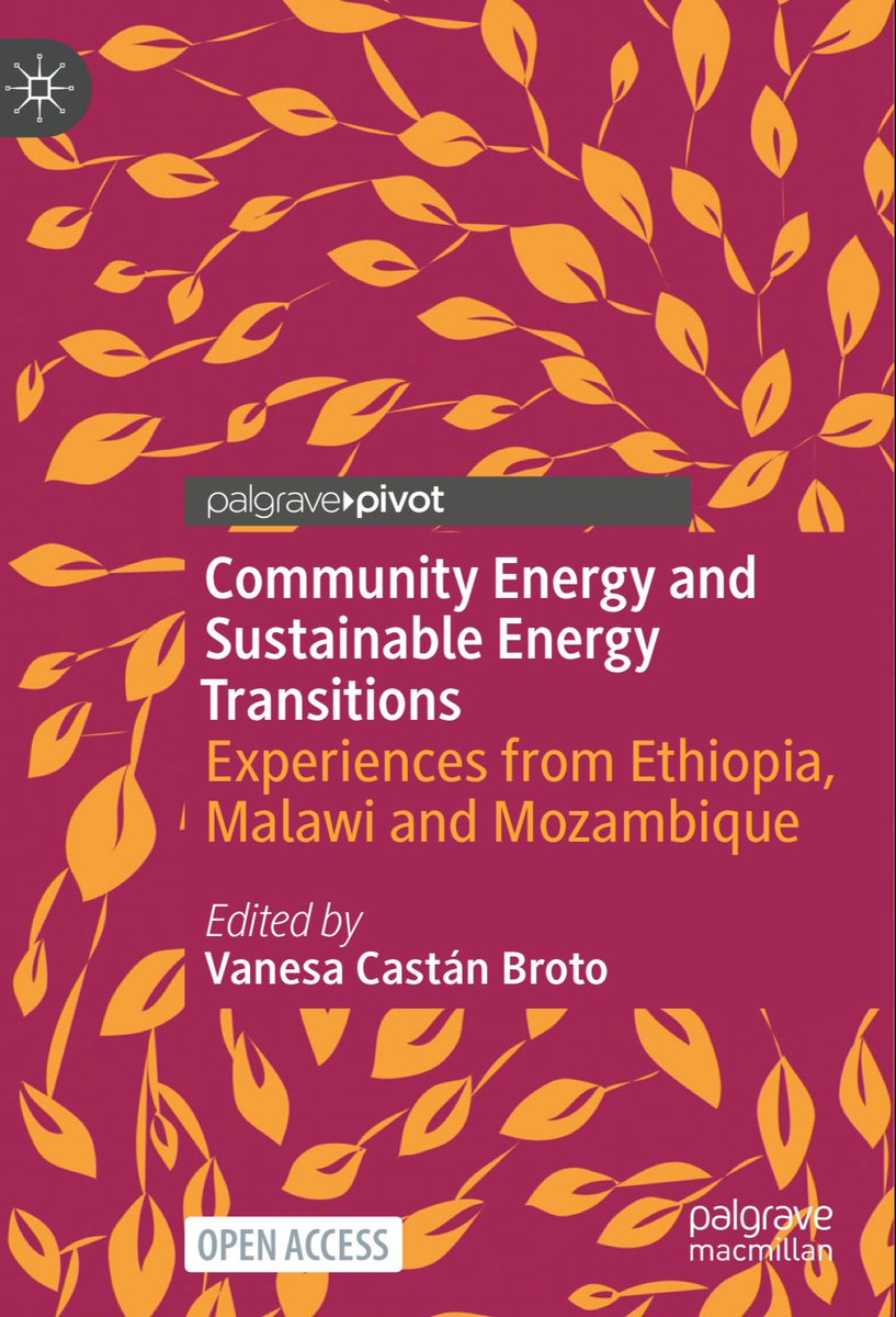 “Where’s the community in community energy?” New book chapter by yours truly in this OA volume edited by <a href="/VaneBailo/">Vanesa Castán Broto</a> on Community energy and sustainable energy transitions: experiences from Ethiopia, Malawi and Mozambique. link.springer.com/book/10.1007/9…