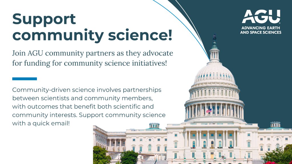 🏘️ This week, AGU community leaders will travel to the Hill to advocate for community-driven science funding. These initiatives partner scientists and community members to address local issues. Support their message by emailing your representatives here: p2a.co/2IEQ81p