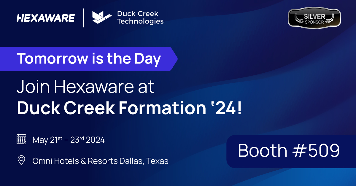 It's almost time! Tomorrow, we are all set to meet you at #DuckCreek Formation ‘24! We’re excited to learn how we can take your business to the next level with our Duck Creek services, solutions, and expertise. Book a Meeting bit.ly/3QRgTNG #formation24 #insurance