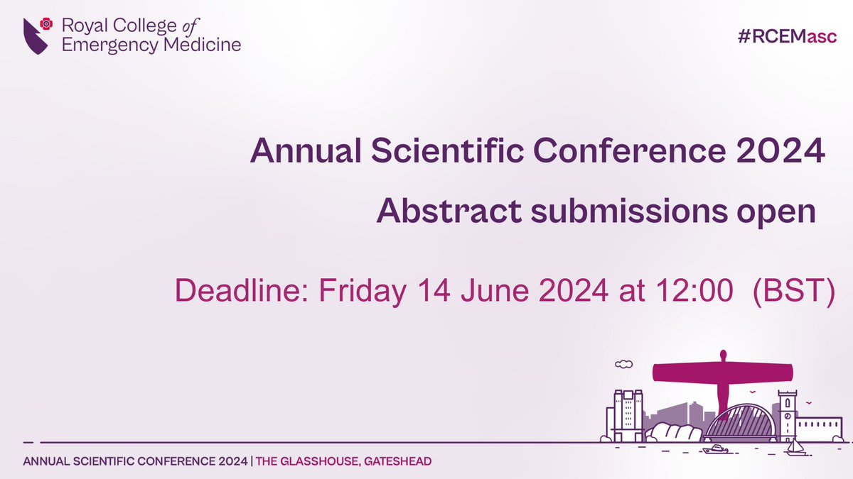 🚨Abstract Submissions for #RCEMasc are open🚨

📝Top submissions being invited to present either an oral presentation or a poster
📅Deadline for submissions is Friday 14 June 2024 at 12:00
📍The Glasshouse in Gateshead
⏲️ 8 - 10 October as a hybrid conference