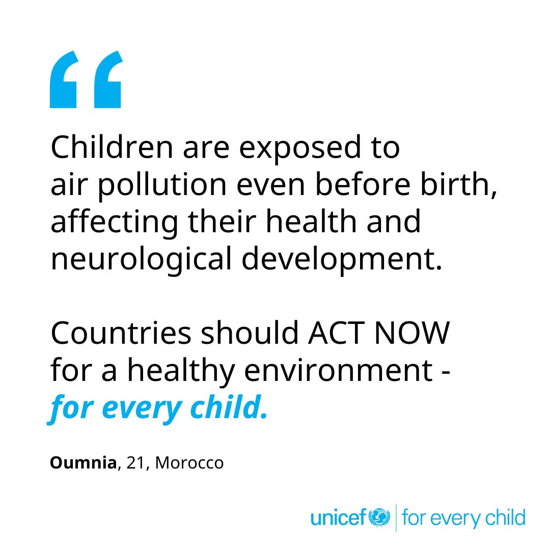 Children are exposed to air pollution even before they are born. We could not agree more with 21-year-old Oumnia from Morocco. We need URGENT #ClimateAction, for every child.
