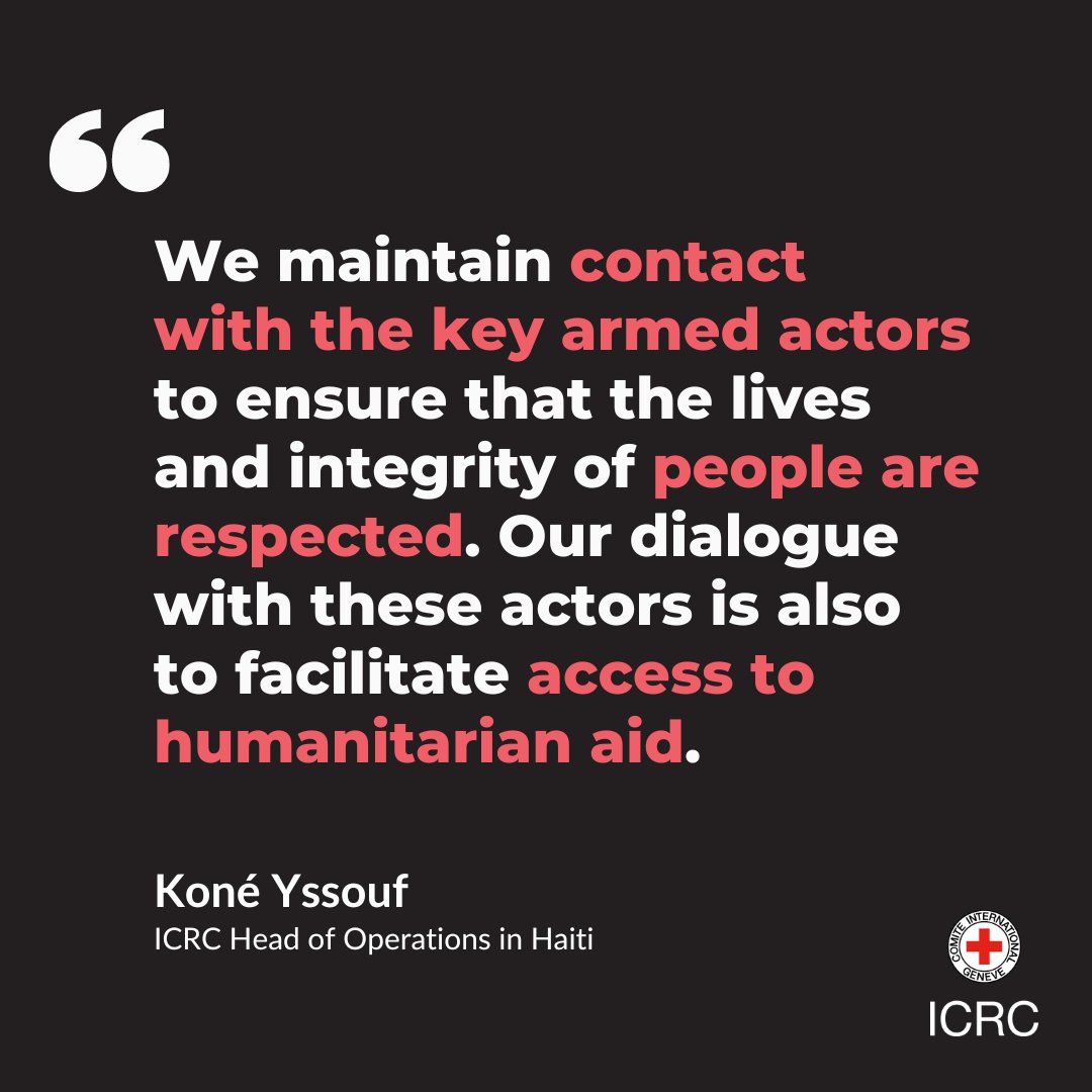 📍 Haiti Millions of people are exposed to harm amid #armed #violence. Access to basic services remains difficult, especially for displaced people. Through dialogue with armed actors, we work to reduce harm and facilitate people's access to humanitarian services. 👇🏽