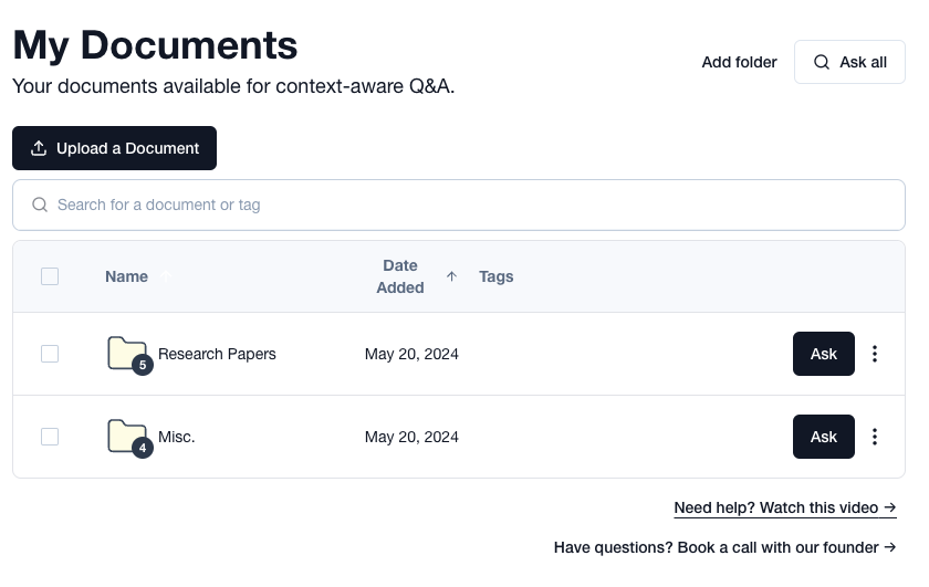 One extremely busy weekend later and Folders are added to docuask.ai 

also, tested and added gpt-4o for our pro users

come check it out :)

#buildinpublic