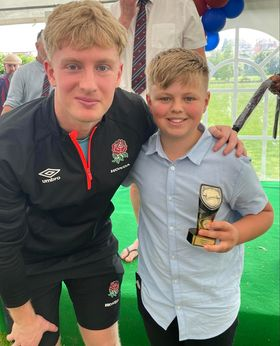 Phoenix W in 7 Vale was awarded the Evesham Rugby Club U12's Club Person Award by Gloucester and England's Will Gilderson. Well done, Phoenix! #proudschool