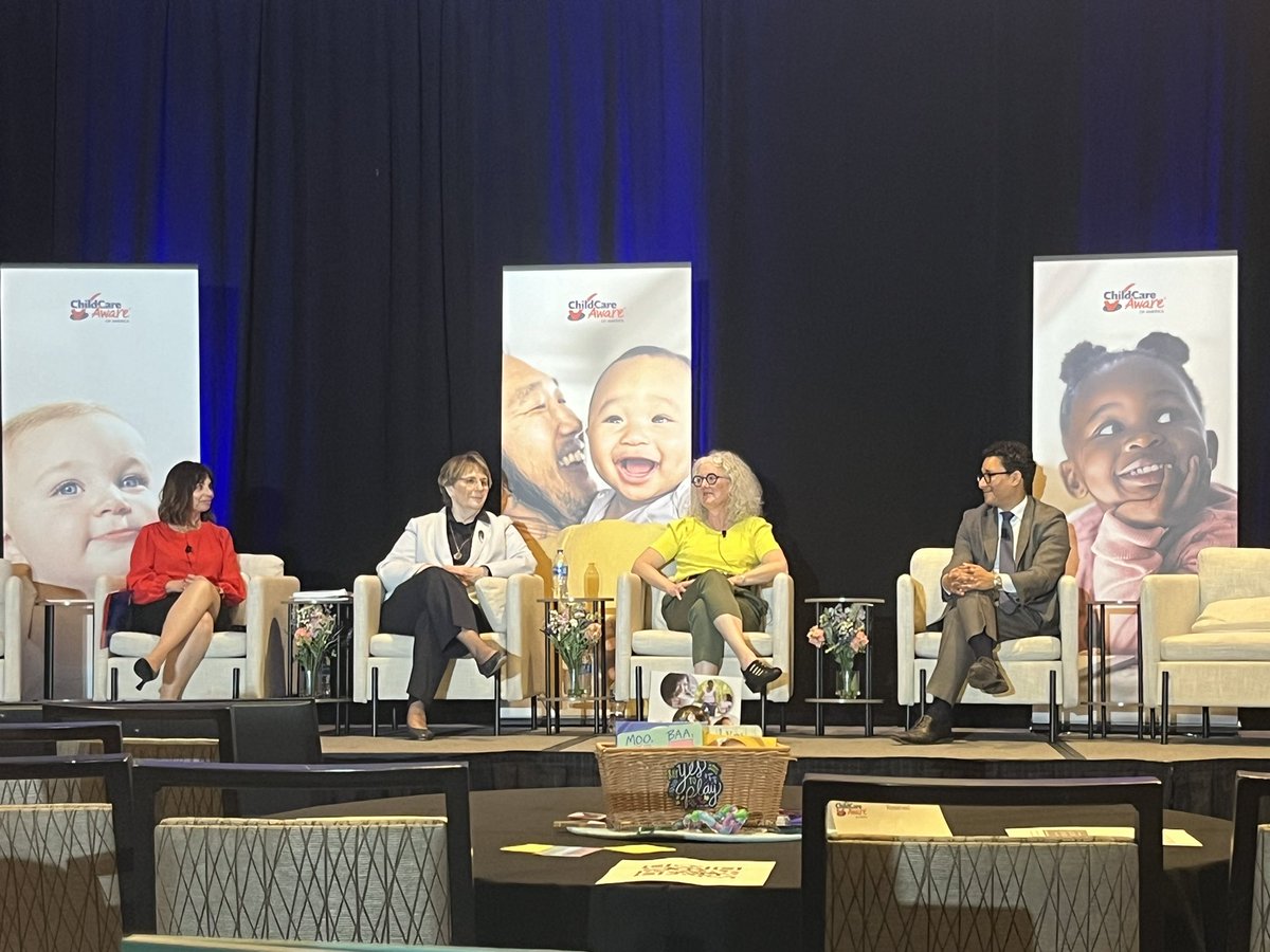 Buffett Institute Director of Policy, Linda K. Smith, joined @ChildCareAware CEO Susan Gale Perry, Celia Hartman Sims, and Mario Cardona from @WhiteHouse Domestic Policy Council for the opening plenary session at #CCAOAsymposium24